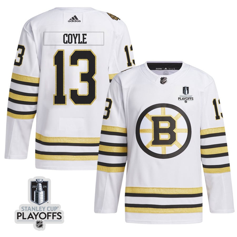 Charlie Coyle 13 Boston Bruins 2024 Nhl Playoffs Patch Away Jersey - Men, White