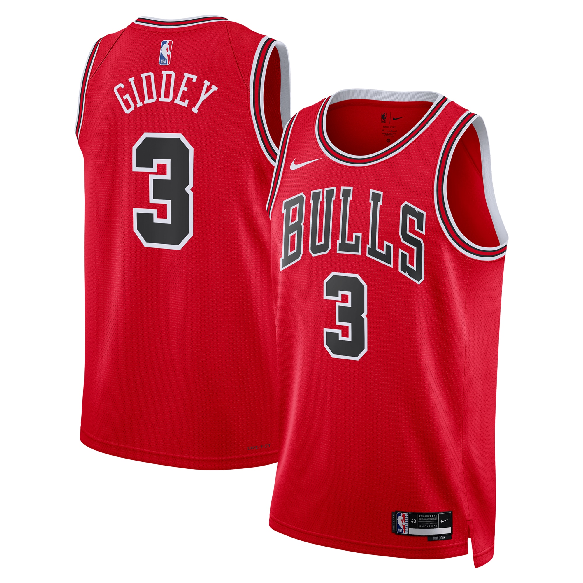 Chicago Bulls Icon Edition Swingman Jersey - Red - Josh Giddey - Unisex