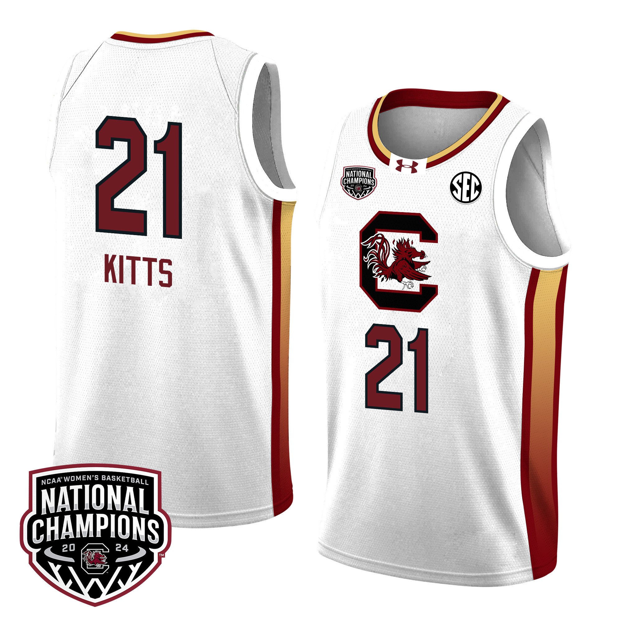 Chloe Kitts 21 South Carolina 2024 National Champions Patch Women's Basketball Jersey - Unisex Jersey
