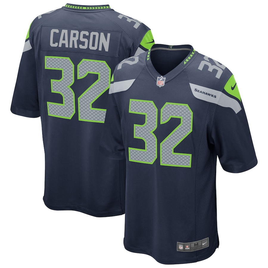 Chris Carson 32 Seattle Seahawks Men Game Jersey - Navy Js5793