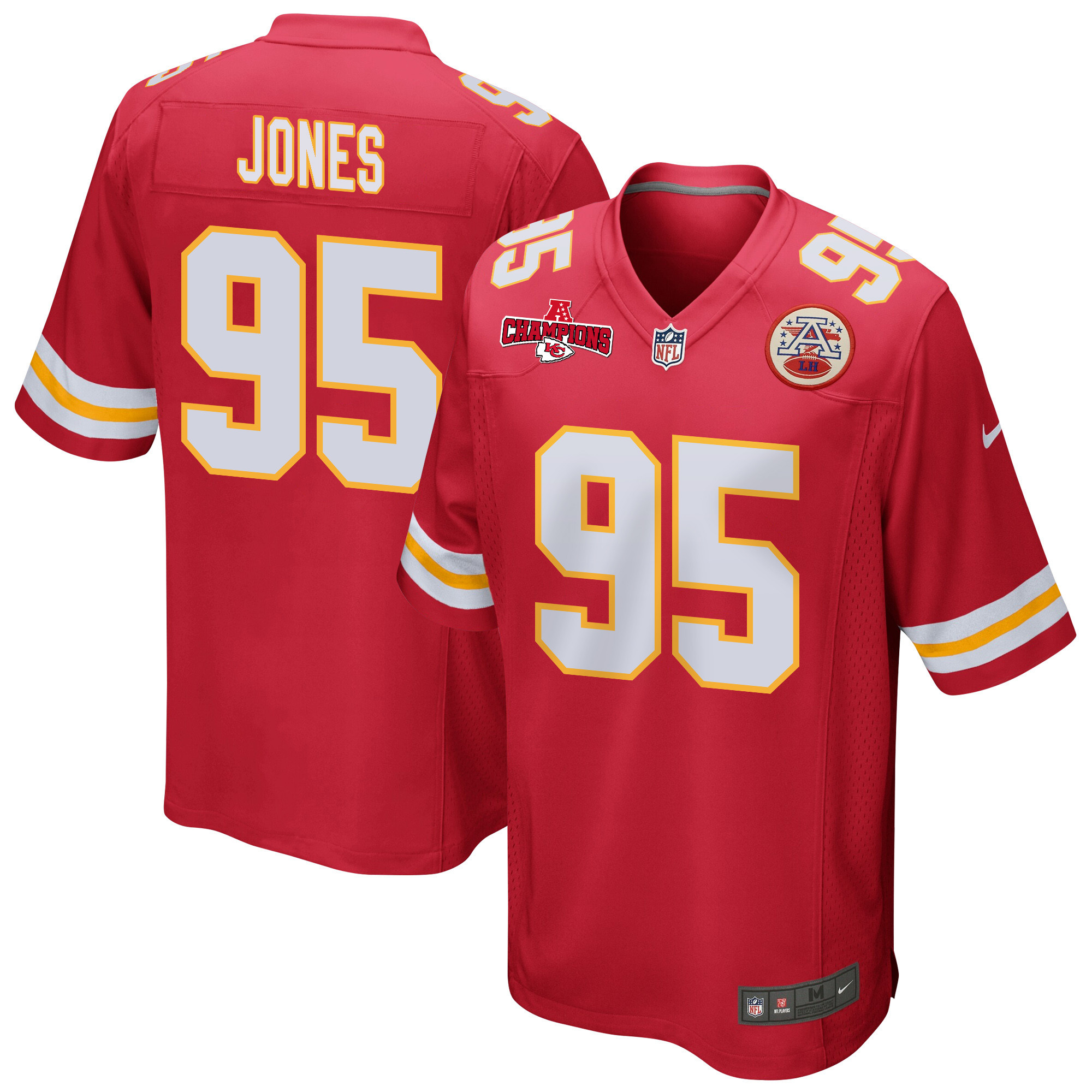 Chris Jones 95 Kansas City Chiefs Afc Champions Patch Game Men Jersey - Red Js7779