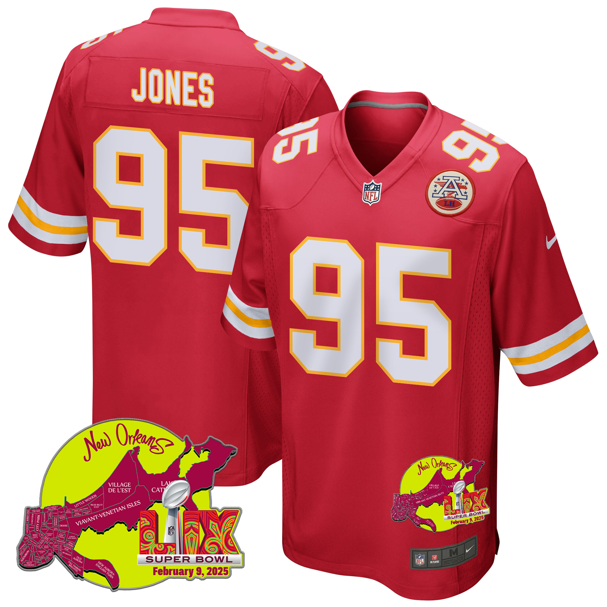 Chris Jones 95 Kansas City Chiefs Super Bowl Lix New Orleans Patch Game Men Jersey - Red Js9222