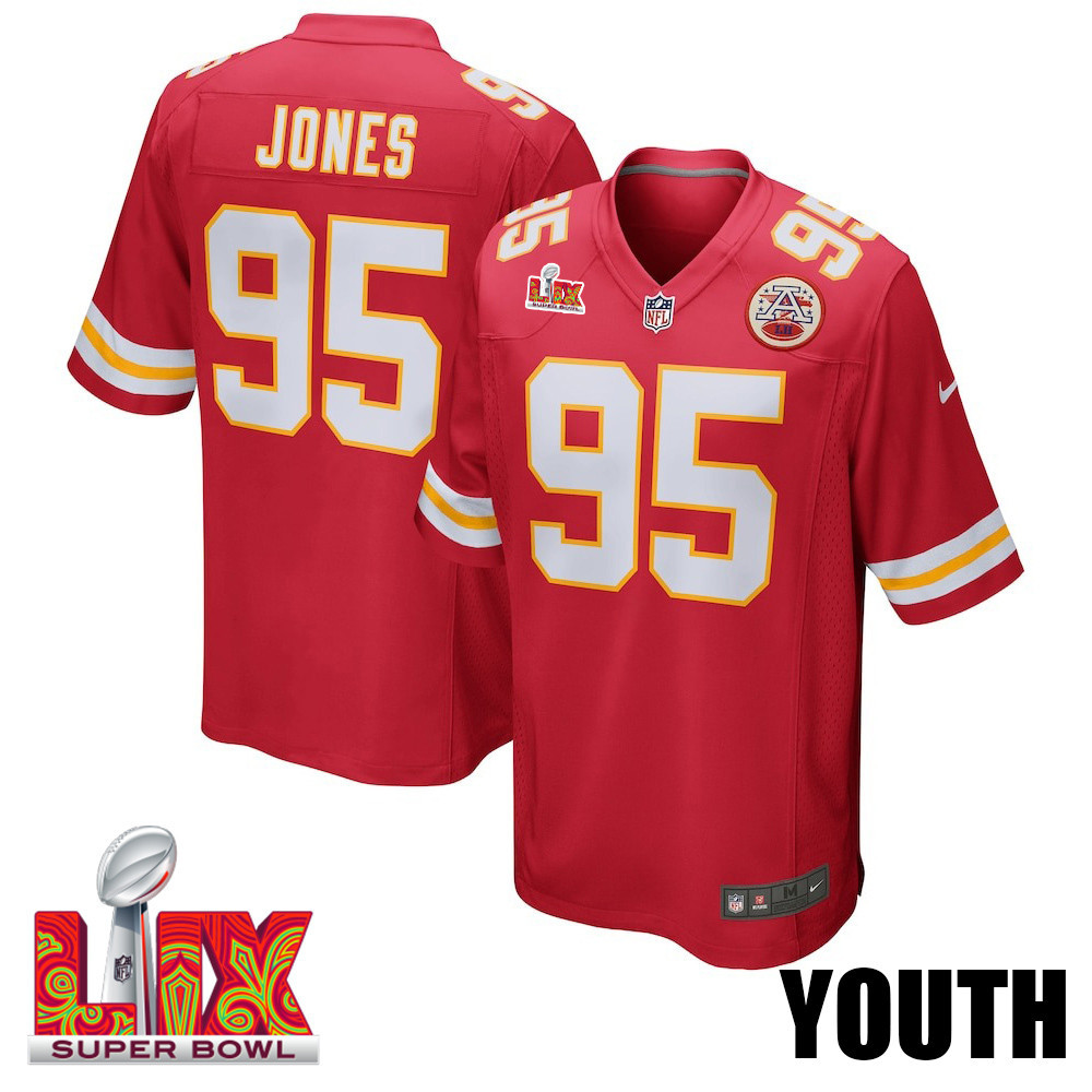 Chris Jones #95 Kansas City Chiefs Super Bowl Lix Youth Jersey - Red Js2625
