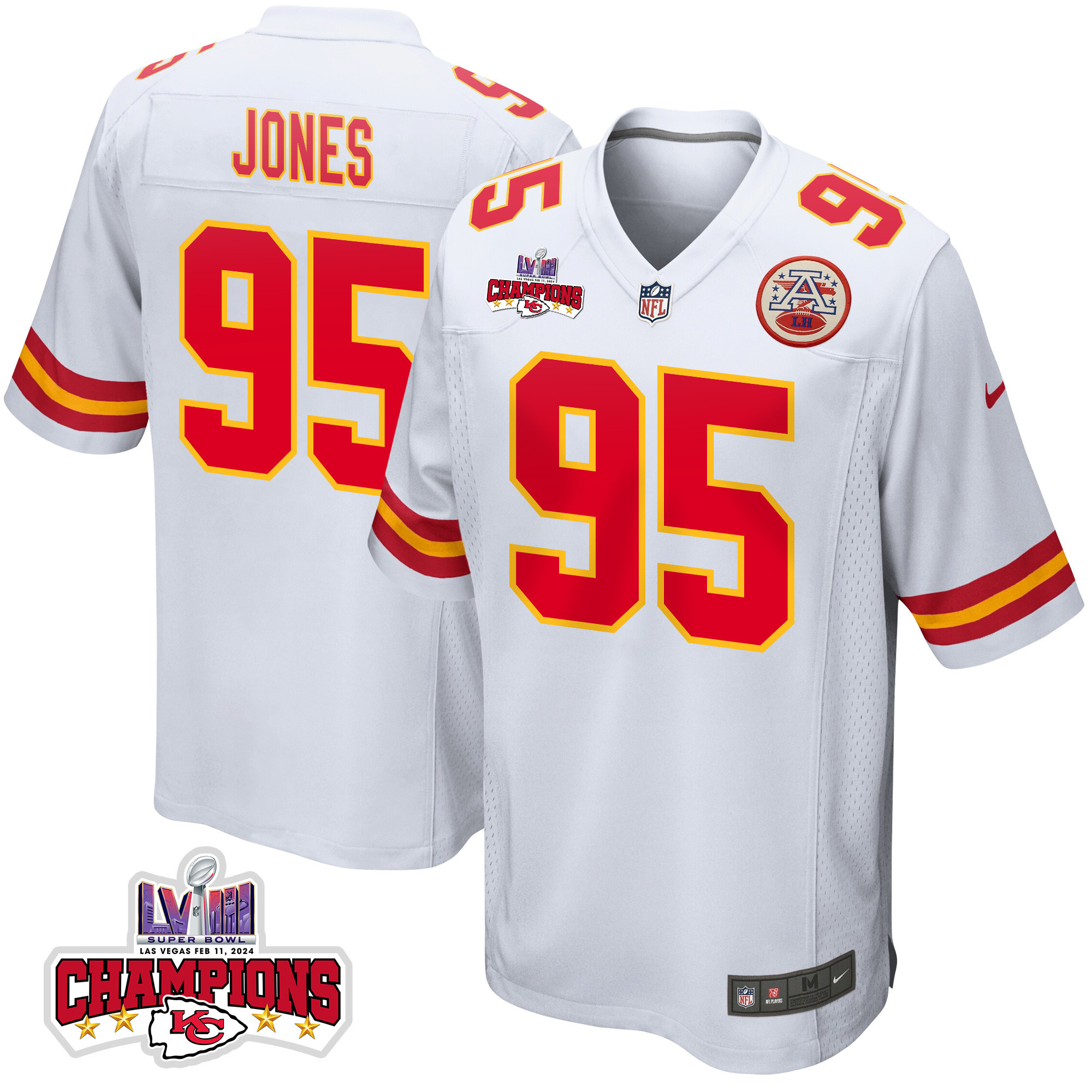 Chris Jones 95 Kansas City Chiefs Super Bowl Lviii Champions 4 Stars Patch Game Men Jersey - White Js6487