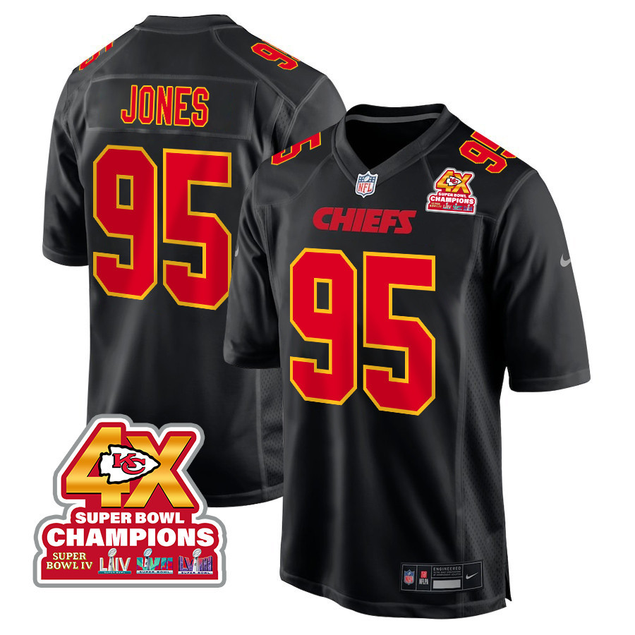 Chris Jones 95 Kansas City Chiefs Super Bowl Lviii Champions 4x Fashion Game Men Jersey - Carbon Black Js7195