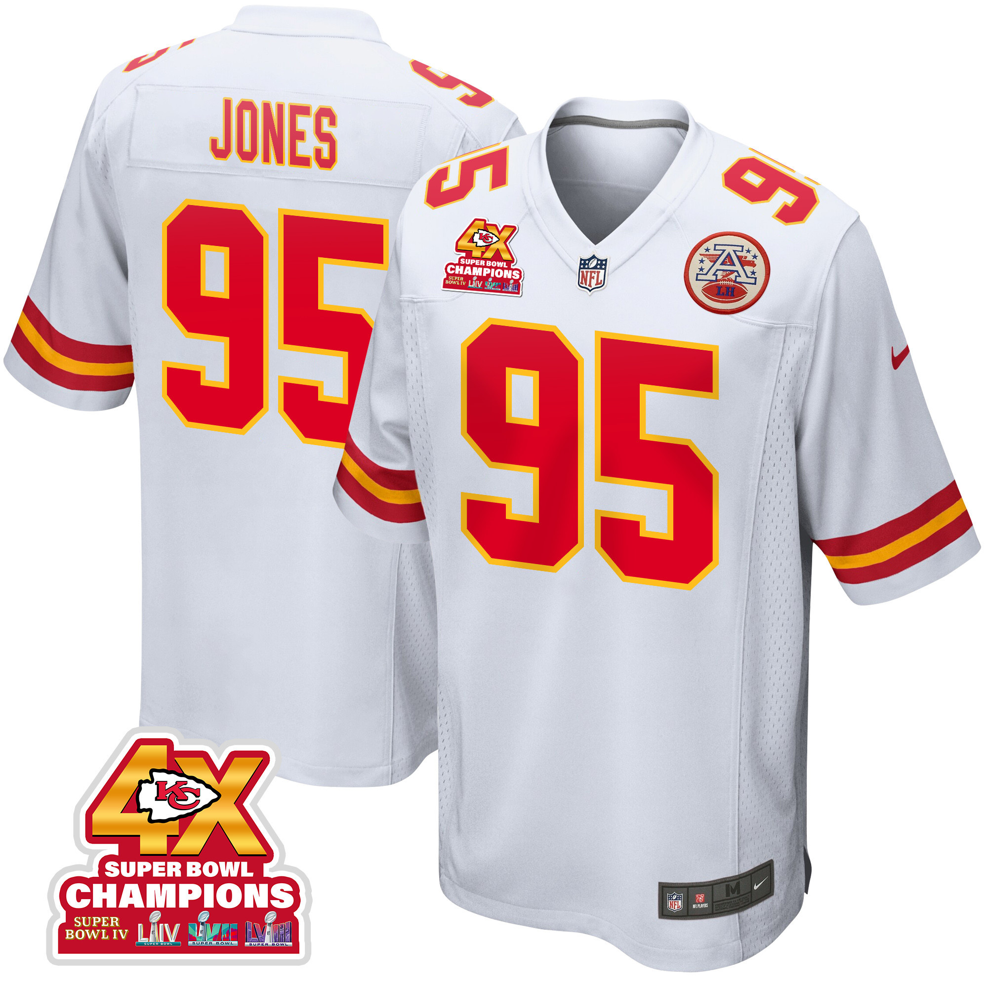 Chris Jones 95 Kansas City Chiefs Super Bowl Lviii Champions 4x Game Men Jersey - White Js2106