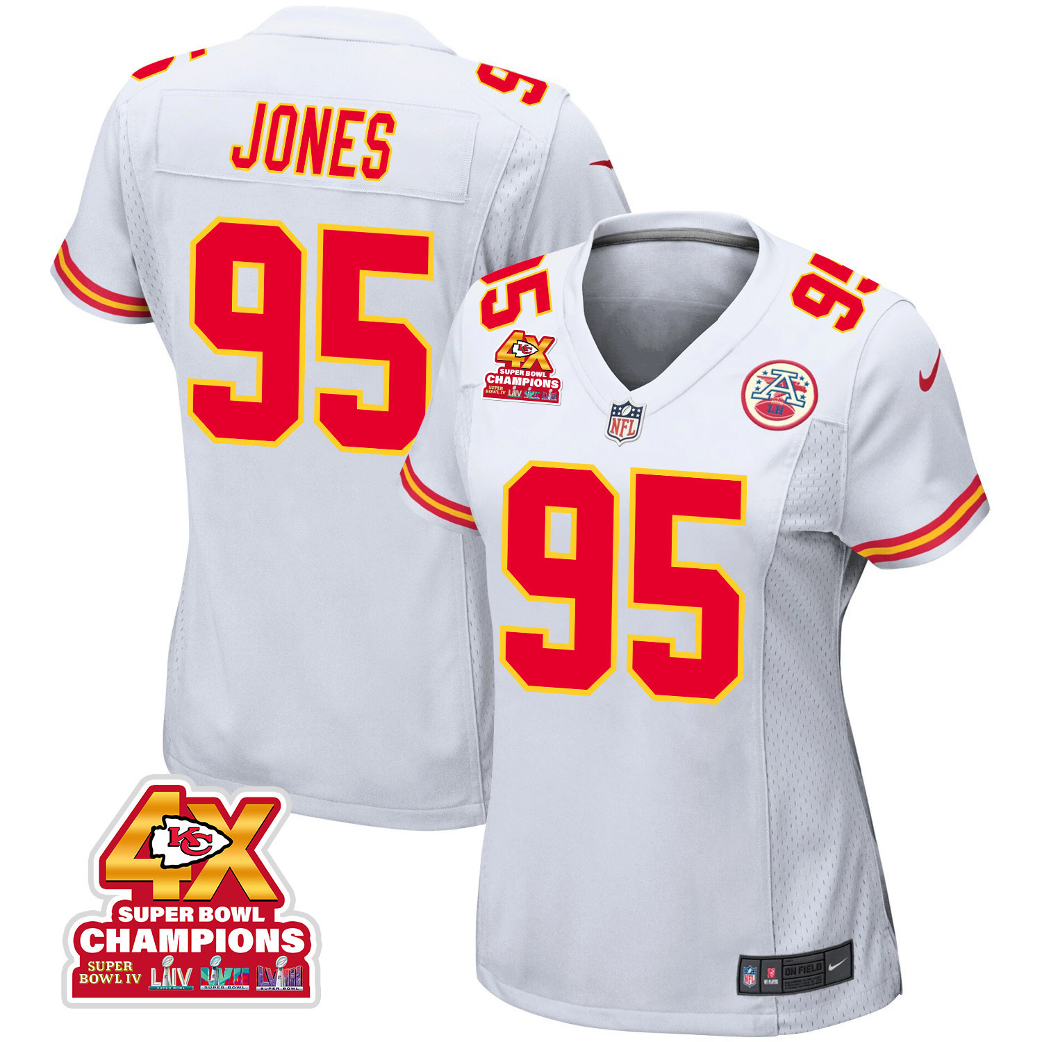 Chris Jones 95 Kansas City Chiefs Super Bowl Lviii Champions 4x Game Women Jersey - White Js2052