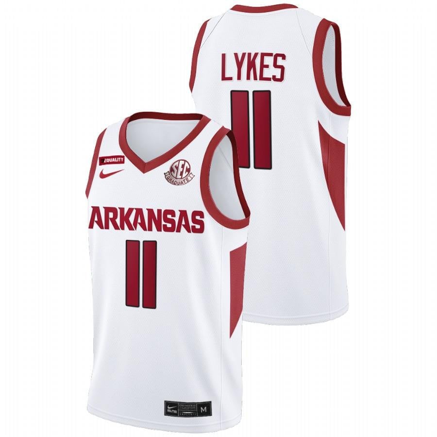 Chris Lykes 11 White Arkansas Razorbacks 2022 College Basketball Sec Graduate Patch Jersey