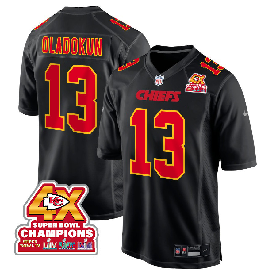 Chris Oladokun 13 Kansas City Chiefs Super Bowl Lviii Champions 4x Fashion Game Men Jersey - Carbon Black Js4125