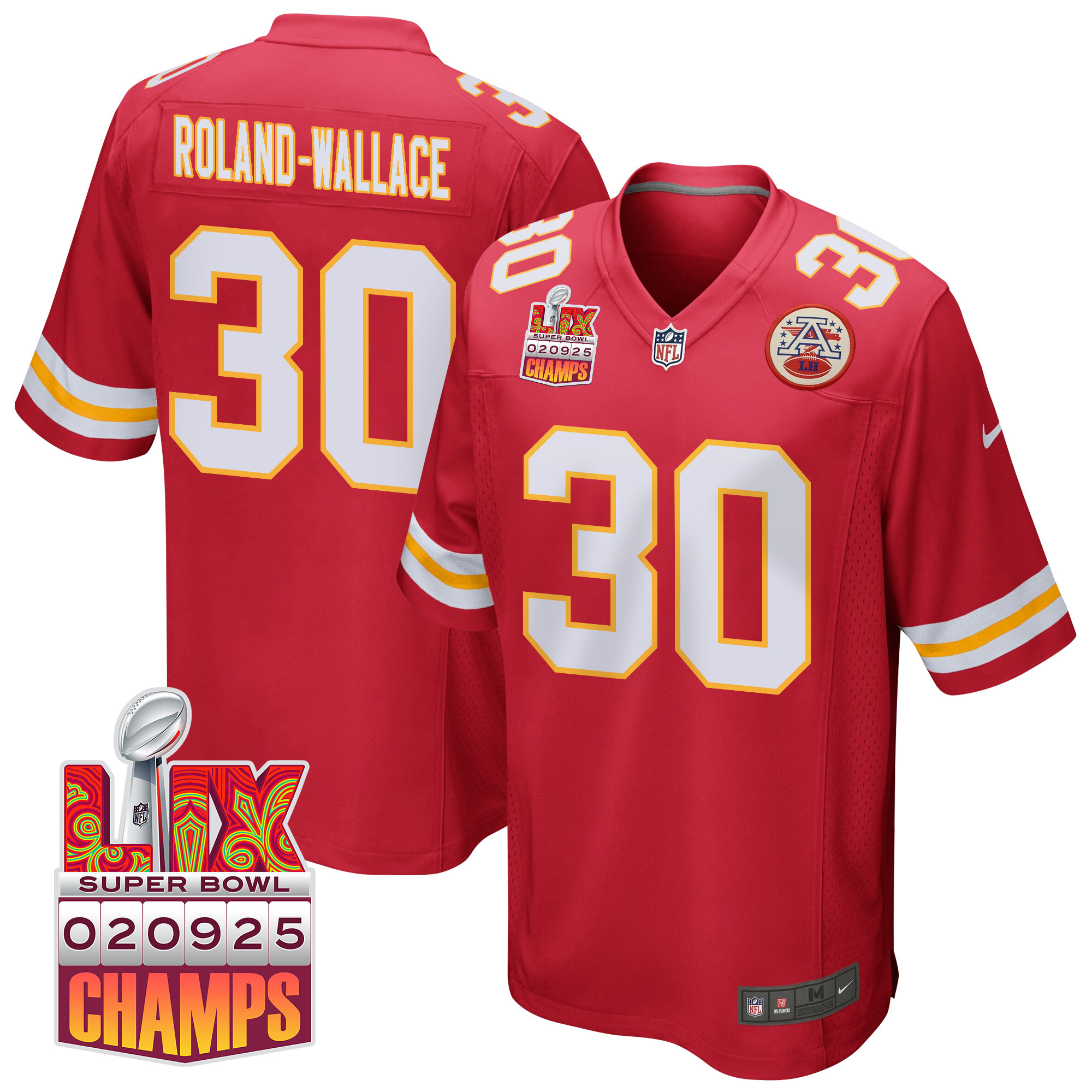 Chris Roland-wallace 30 Kansas City Chiefs Super Bowl Lix Champions Patch Game Men Jersey - Red Js5854
