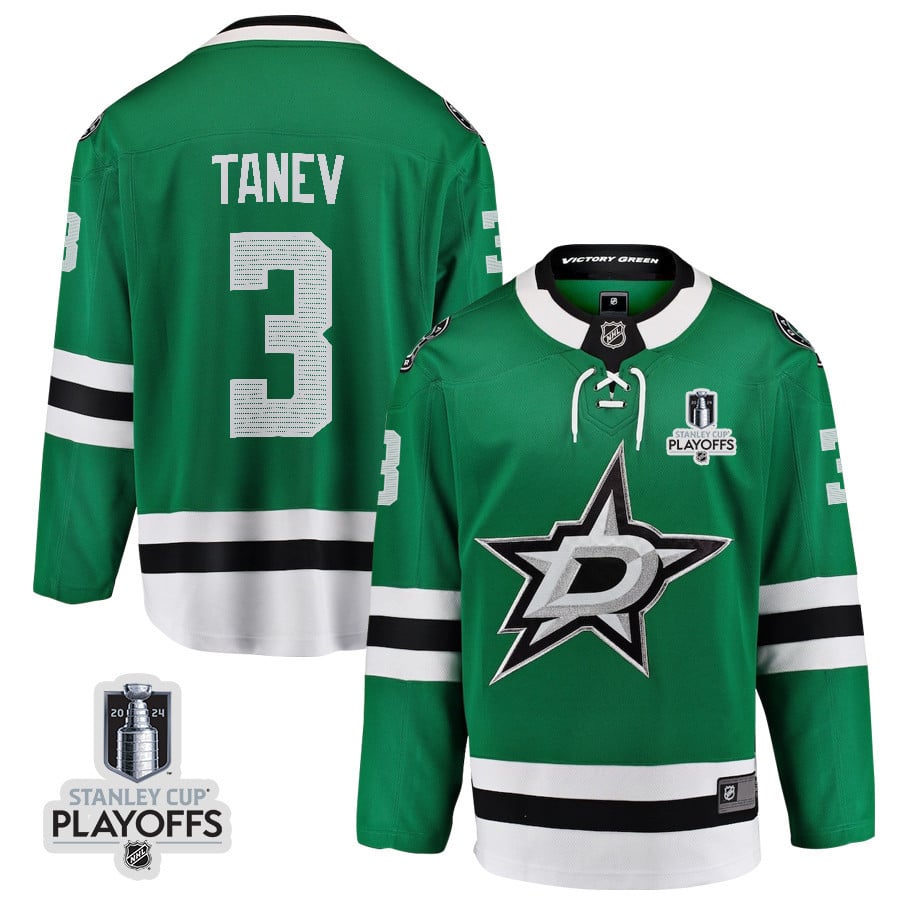Chris Tanev 3 Dallas Stars 2024 Nhl Playoffs Patch Home Jersey - Men, Green