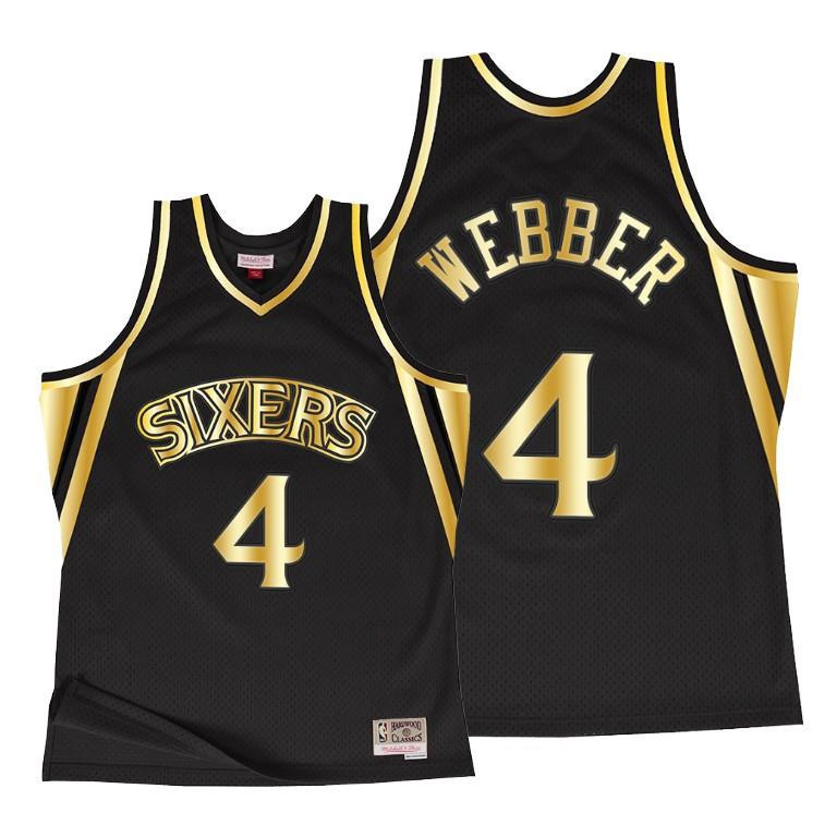 Chris Webber 4 Philadelphia 76ers Throwback 90s Black Jersey - Men Jersey