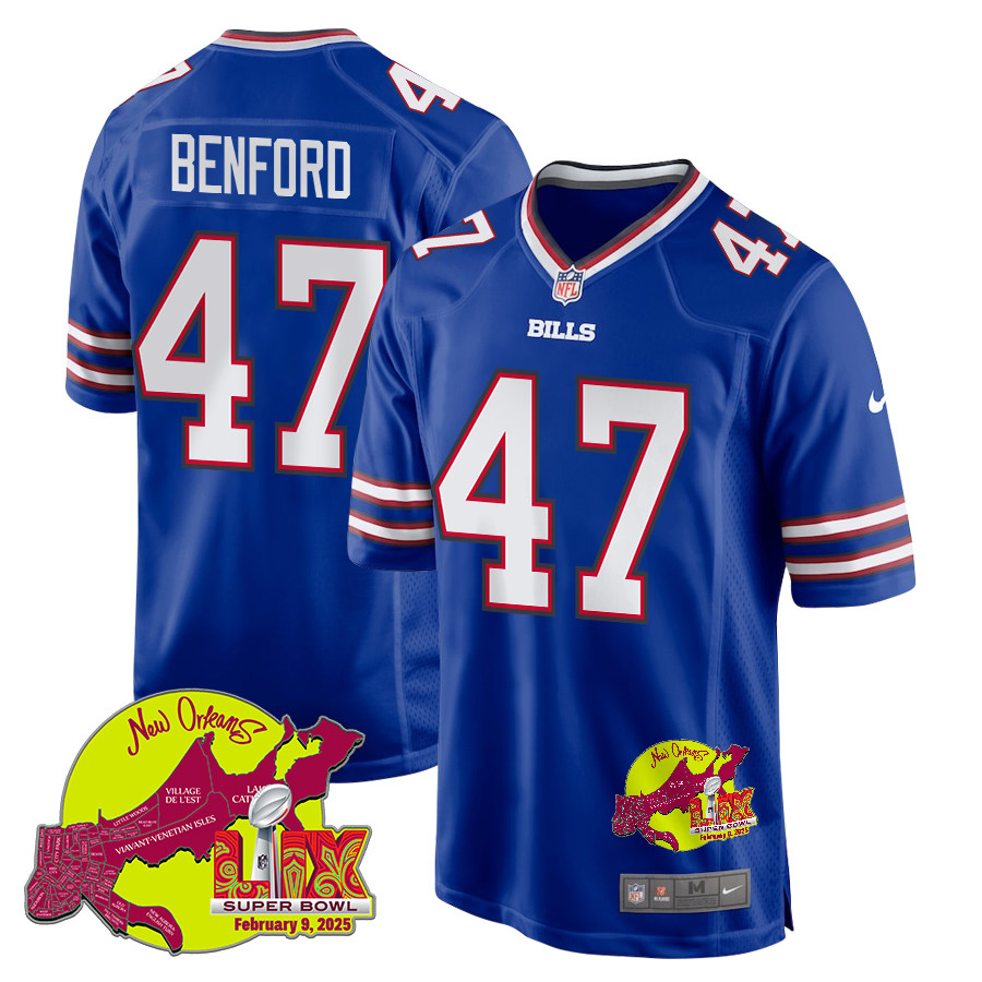 Christian Benford 47 Buffalo Bills Super Bowl Lix New Orleans Patch Game Men Jersey - Royal Js6434