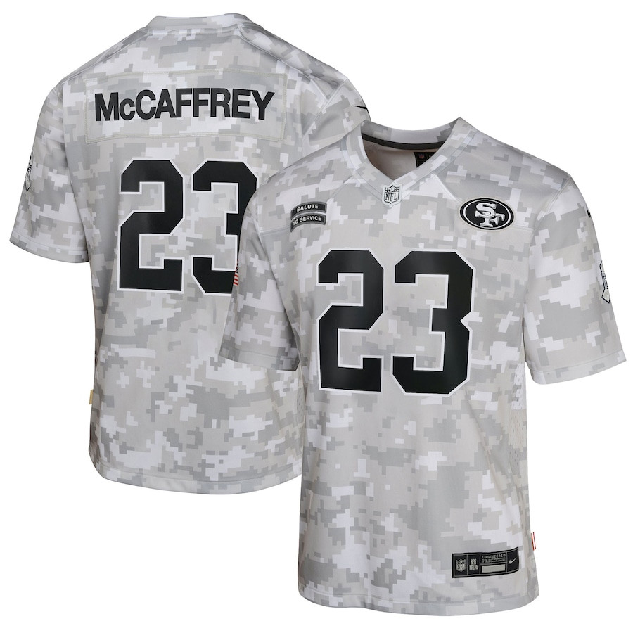 Christian Mccaffrey 23 San Francisco 49ers 2024 Salute To Service Game Youth Jersey - Arctic Camo Js8325