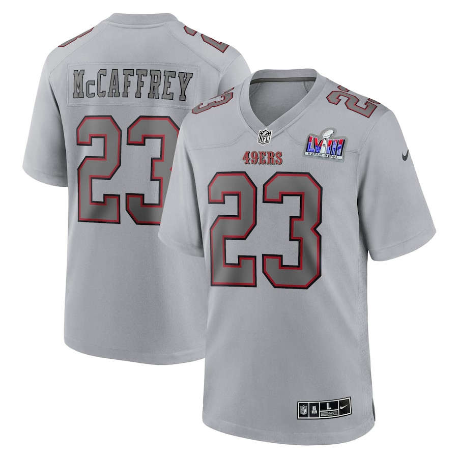 Christian Mccaffrey 23 San Francisco 49ers Super Bowl Lviii Atmosphere Fashion Game Men Jersey - Gray Js3430