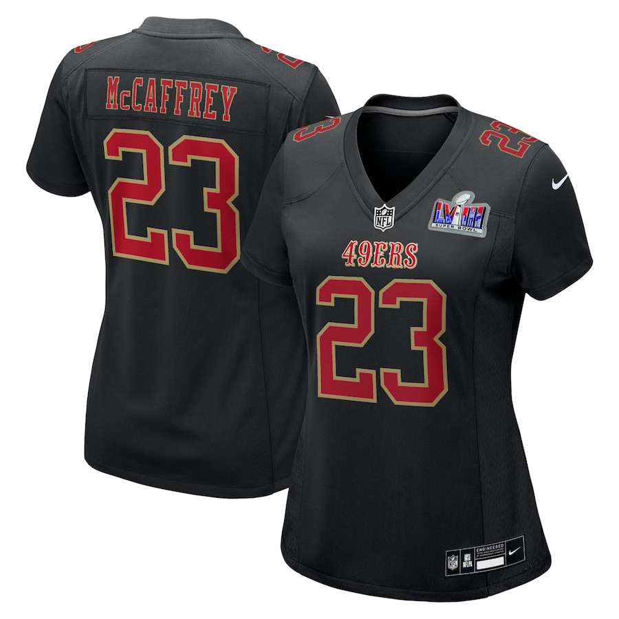 Christian Mccaffrey 23 San Francisco 49ers Super Bowl Lviii Fashion Game Women Jersey - Carbon Black Js6497