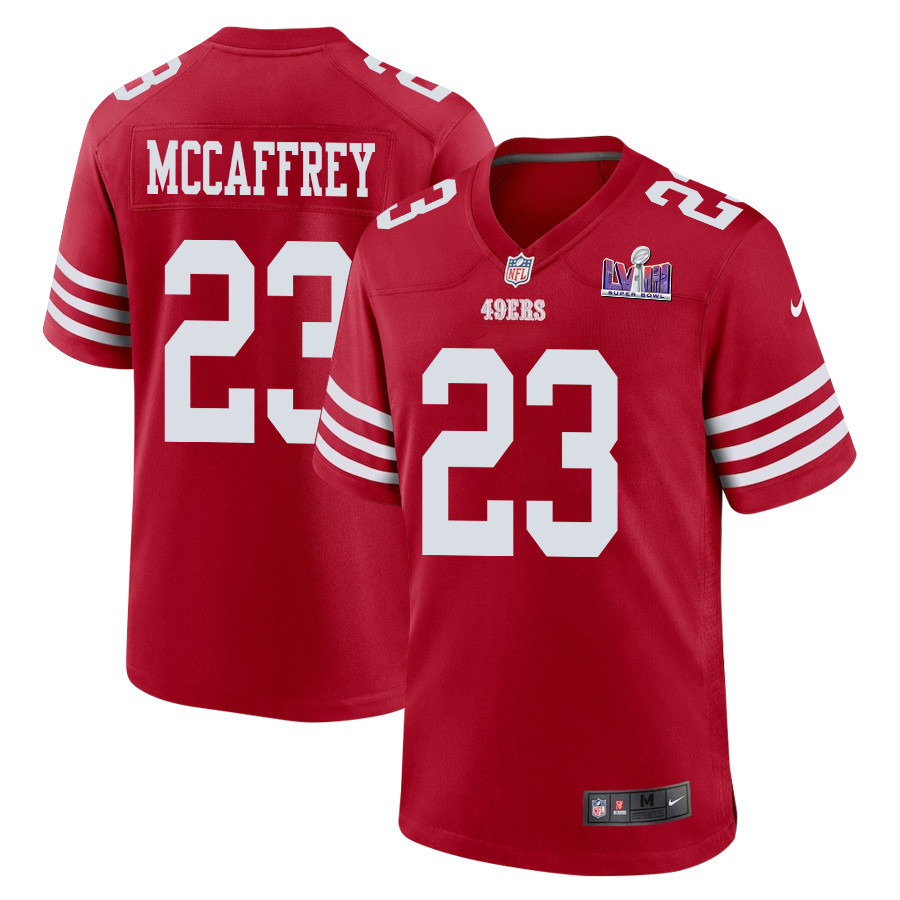 Christian Mccaffrey 23 San Francisco 49ers Super Bowl Lviii Patch Game Men Jersey - Scarlet Js2374