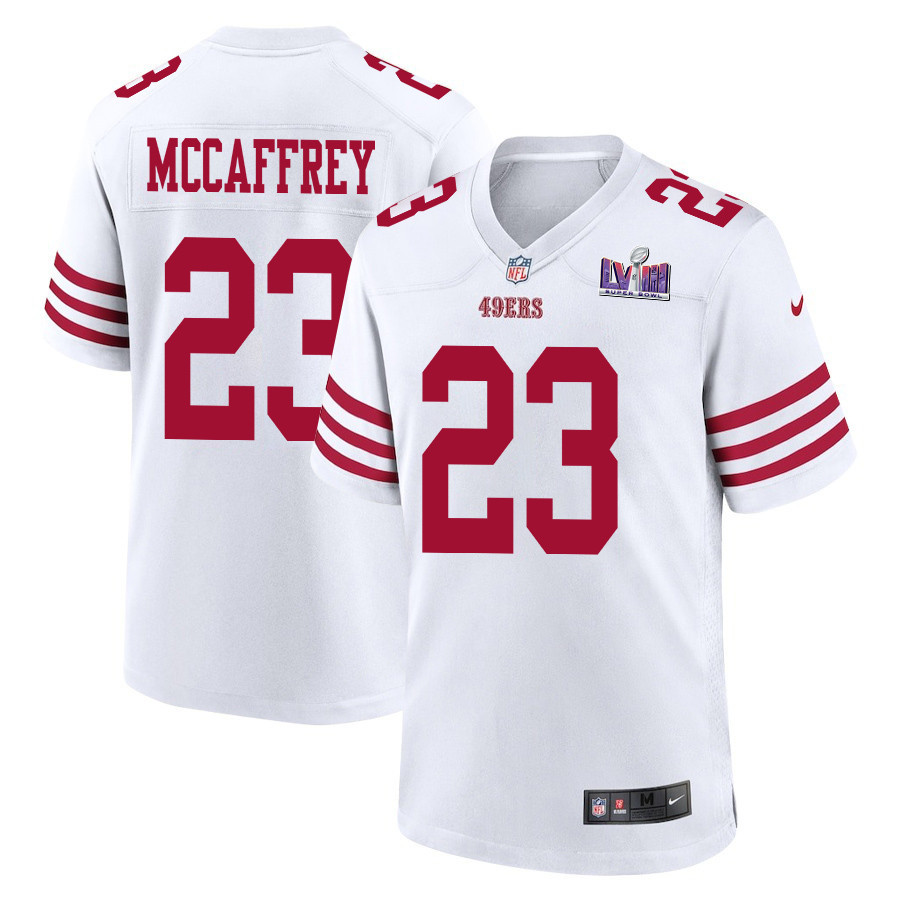 Christian Mccaffrey 23 San Francisco 49ers Super Bowl Lviii Patch Game Men Jersey - White Js3749