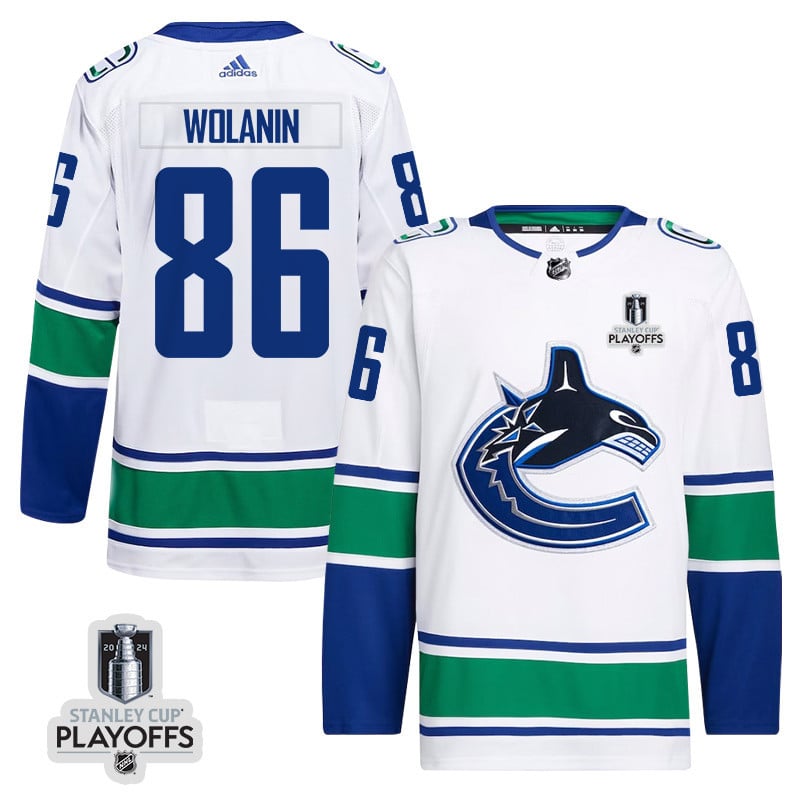 Christian Wolanin 86 Vancouver Canucks 2024 Nhl Playoffs Patch Away Jersey - Men, White
