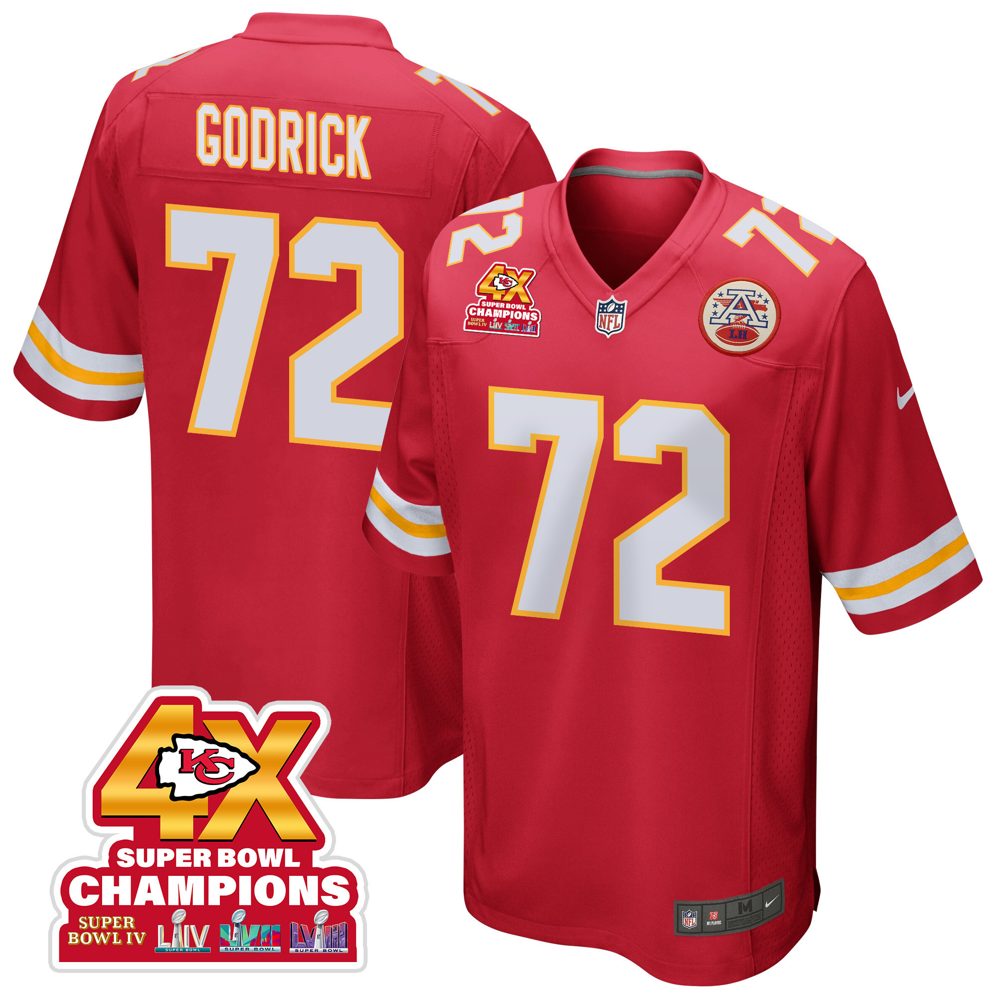 Chukwuebuka Godrick 72 Kansas City Chiefs Super Bowl Lviii Champions 4x Game Men Jersey - Red Js2120