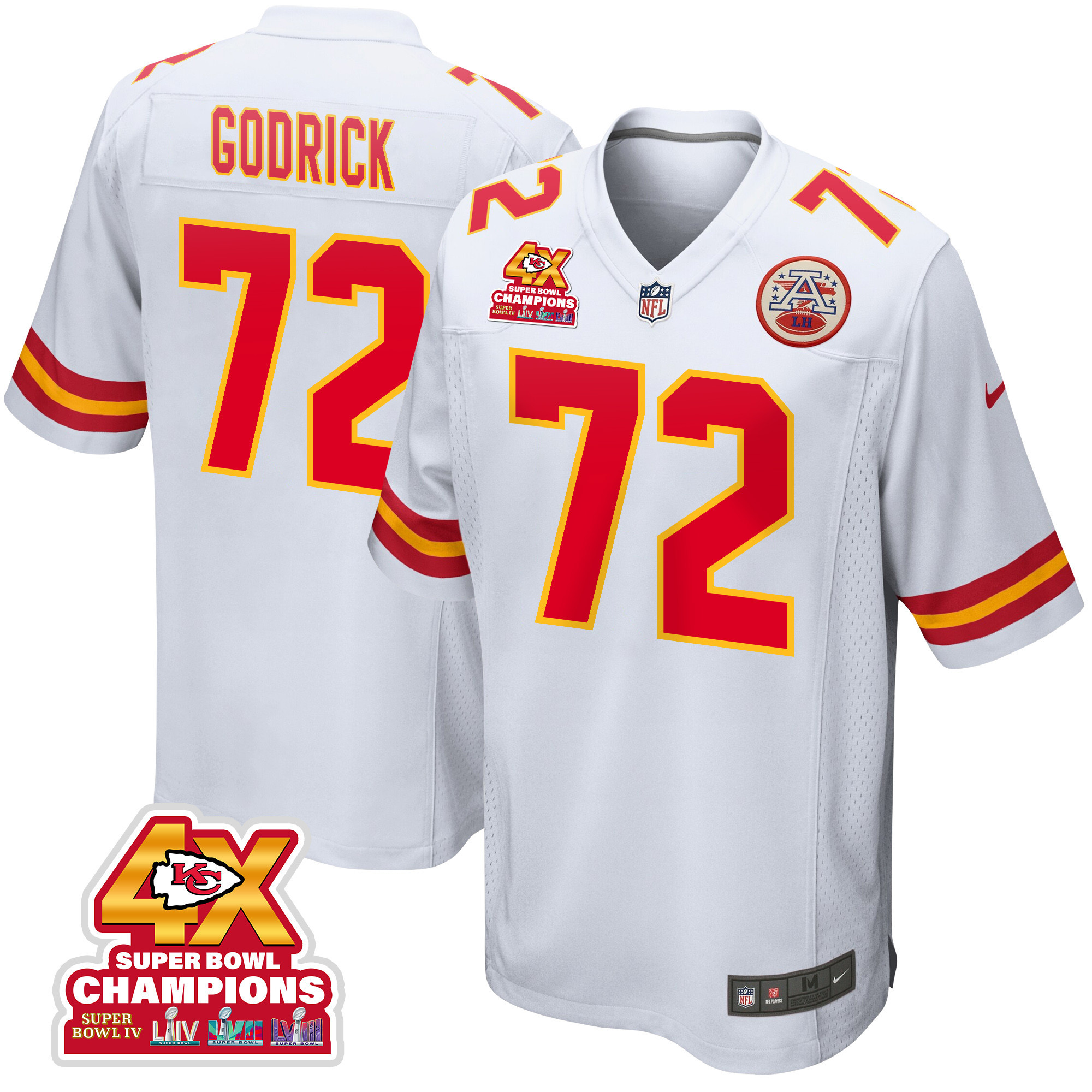 Chukwuebuka Godrick 72 Kansas City Chiefs Super Bowl Lviii Champions 4x Game Men Jersey - White Js7359