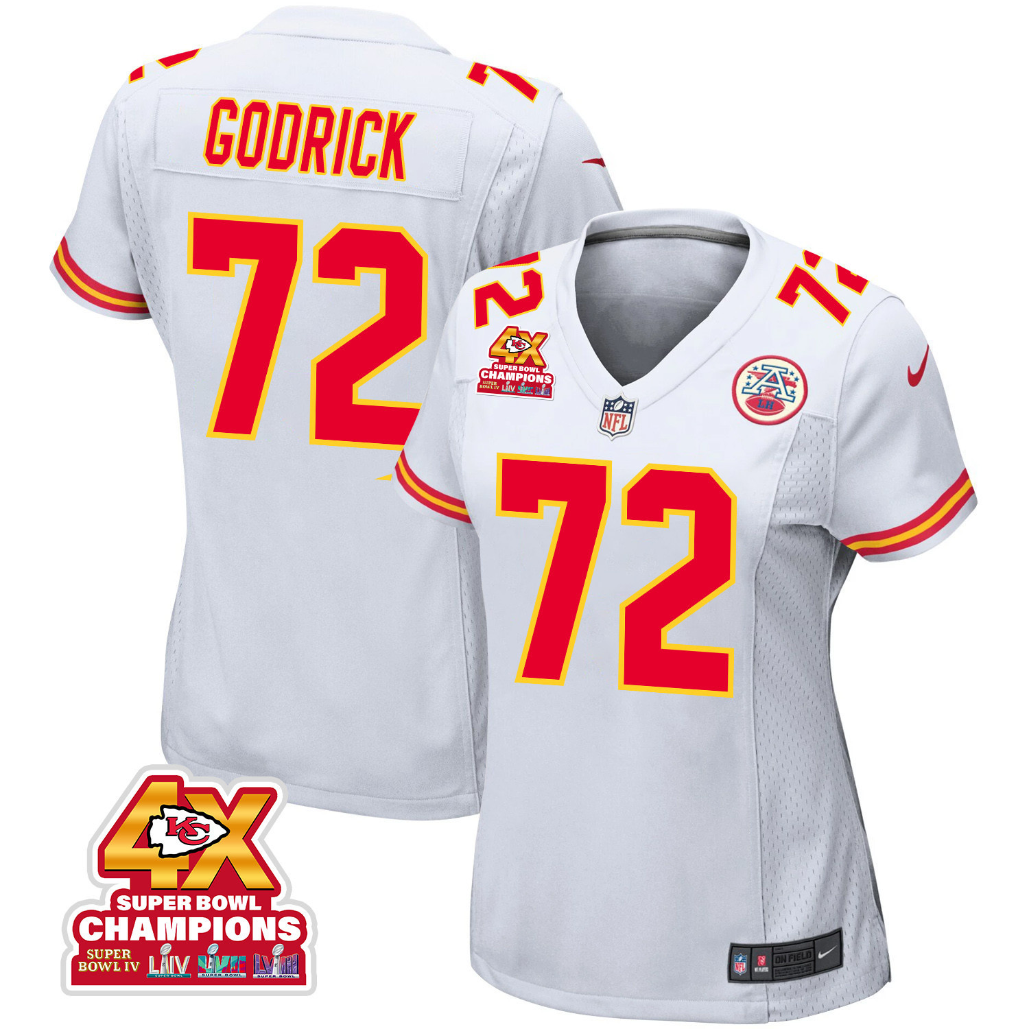 Chukwuebuka Godrick 72 Kansas City Chiefs Super Bowl Lviii Champions 4x Game Women Jersey - White Js7351