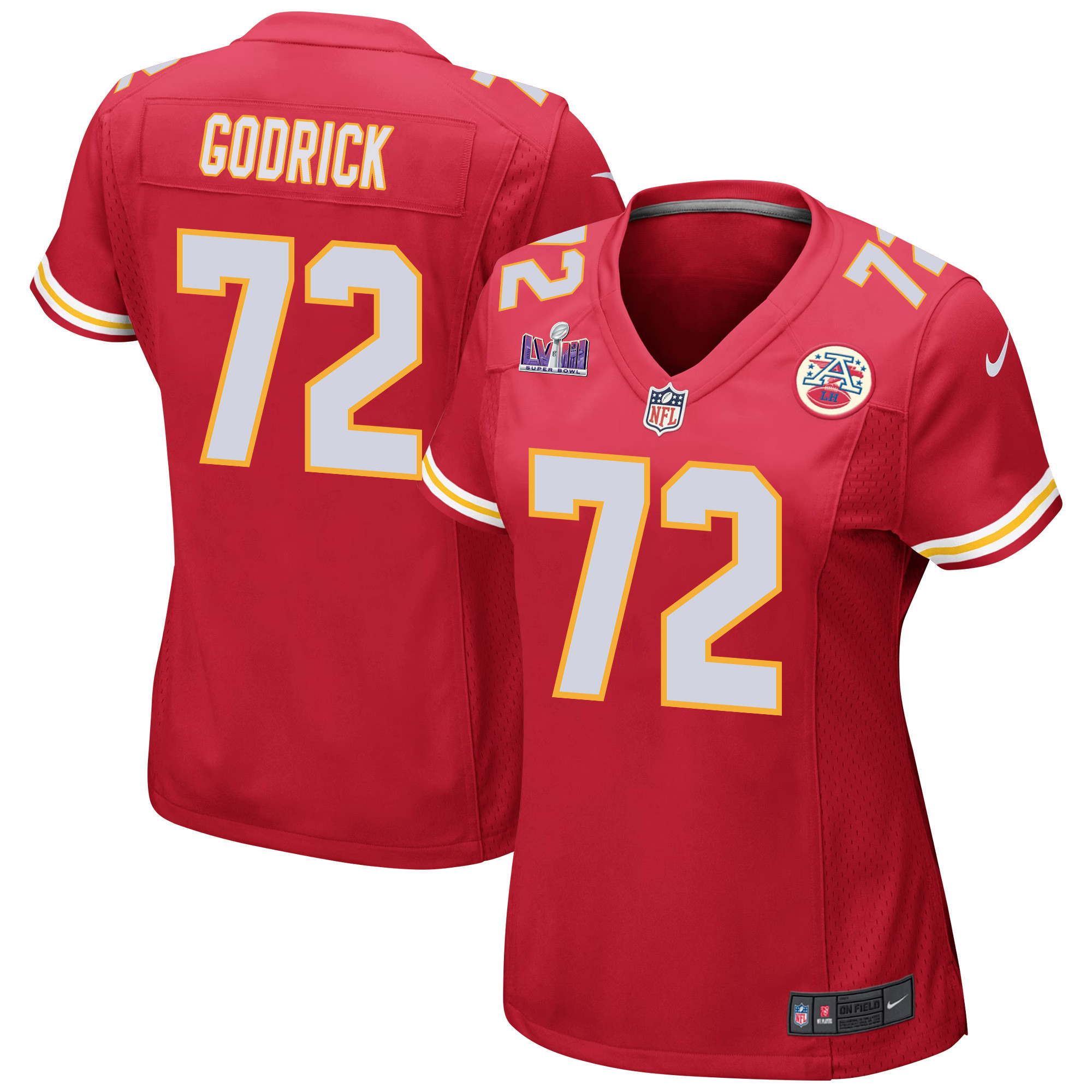 Chukwuebuka Godrick 72 Kansas City Chiefs Super Bowl Lviii Patch Game Women Jersey - Red Js8394