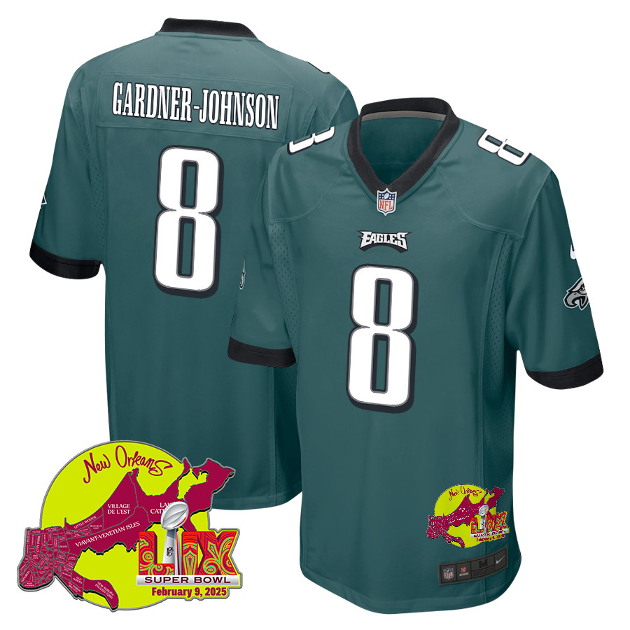 C.j. Gardner-johnson 8 Philadelphia Eagles Super Bowl Lix New Orleans Patch Game Men Jersey - Midnight Green Js3077