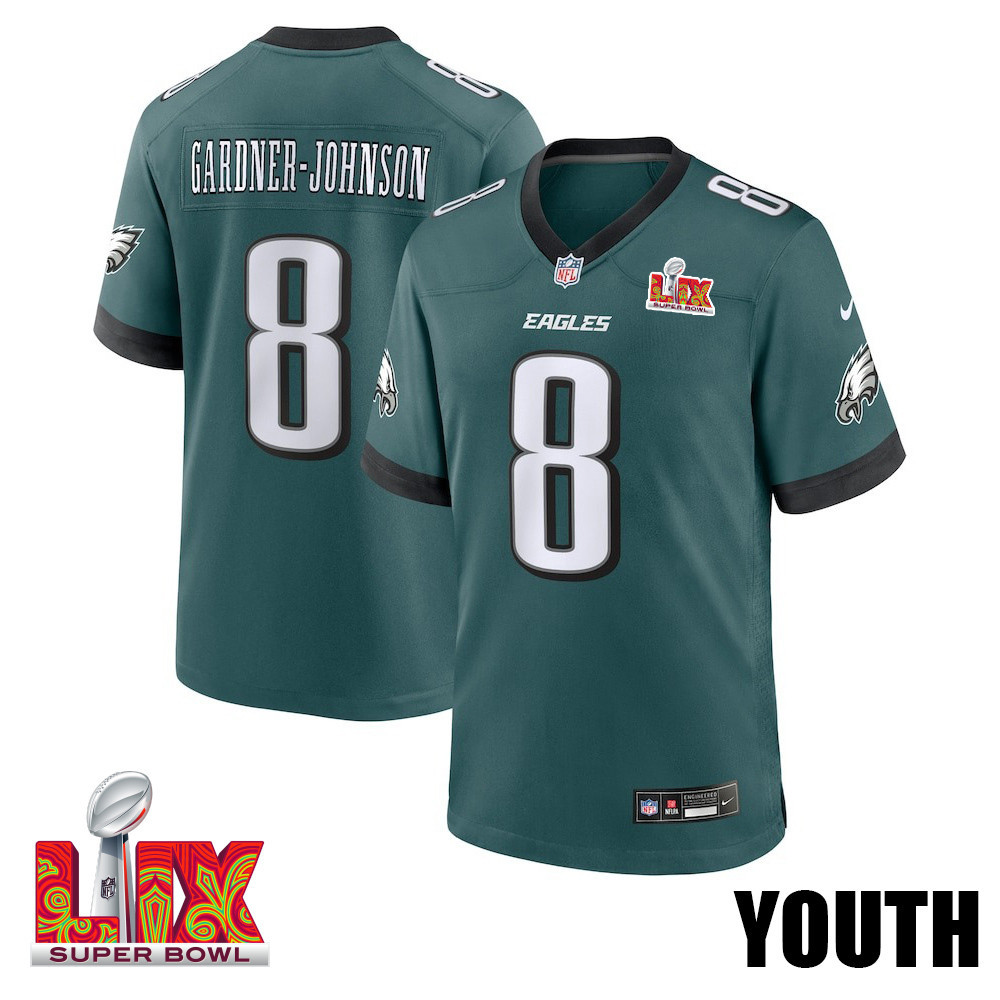 C.j. Gardner-johnson #8 Philadelphia Eagles Super Bowl Lix Youth Jersey - Midnight Green Js4755