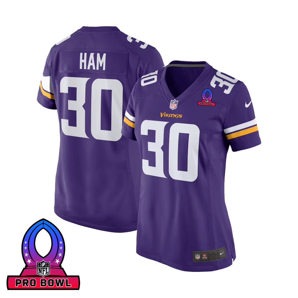 C.j. Ham 30 Minnesota Vikings 2025 Pro Bowl Patch Women Game Jersey - Purple Js3517