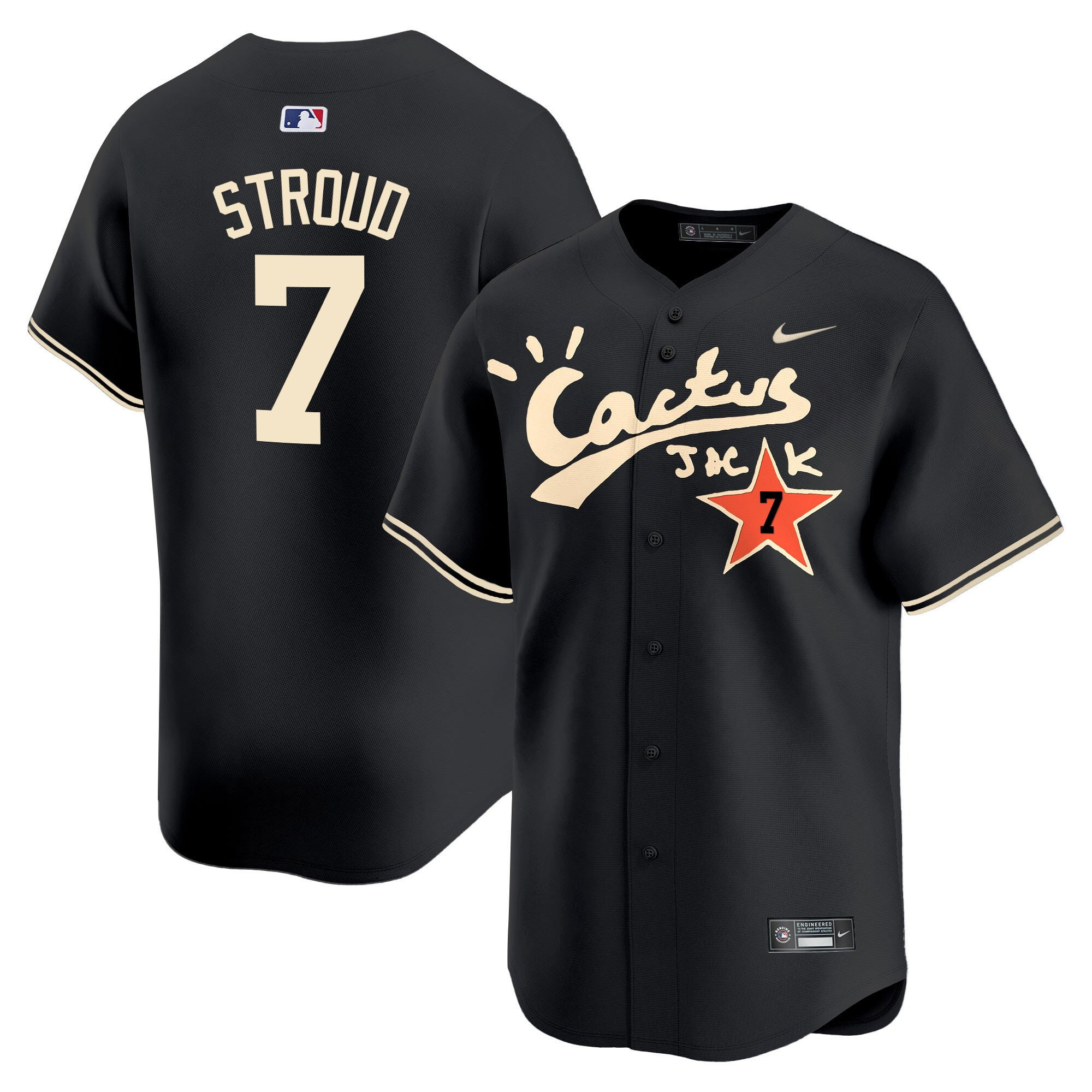 Cj Stroud 7 Houston Astros Cactus Jack Black Jersey V2 - Men