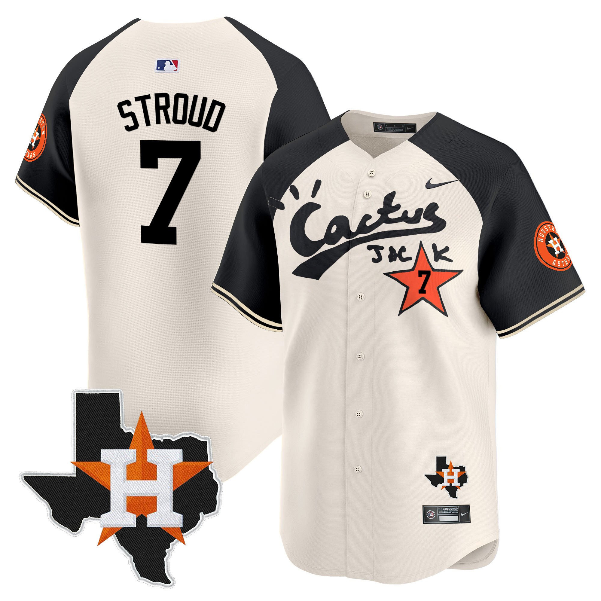 Cj. Stroud 7 Houston Astros Cactus Jack Houston Patch Limited Jersey - Men, Cream Alternate
