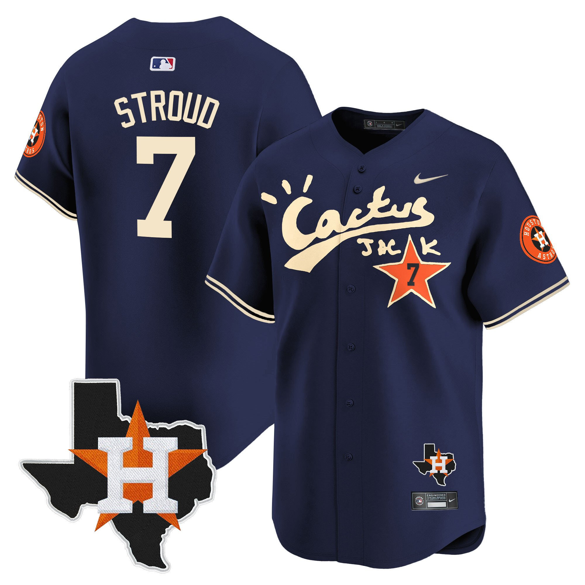 Cj. Stroud 7 Houston Astros Cactus Jack Houston Patch Navy Limited Jersey - Men
