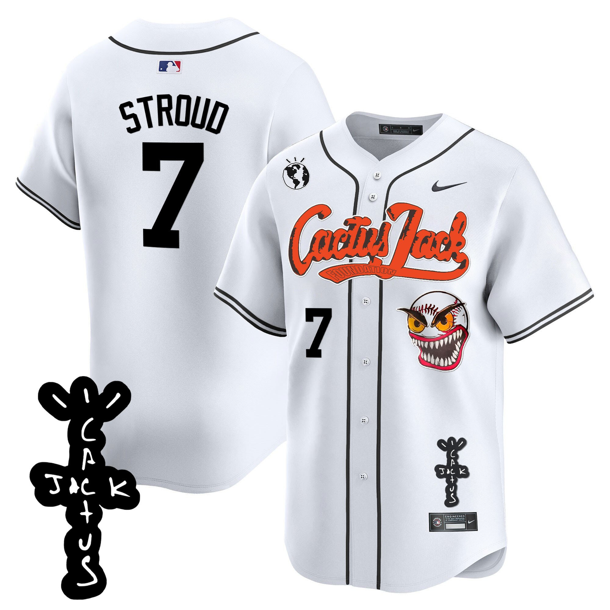 Cj Stroud 7 Houston Astros Cactus Jack Patch V2 Men Jersey - White
