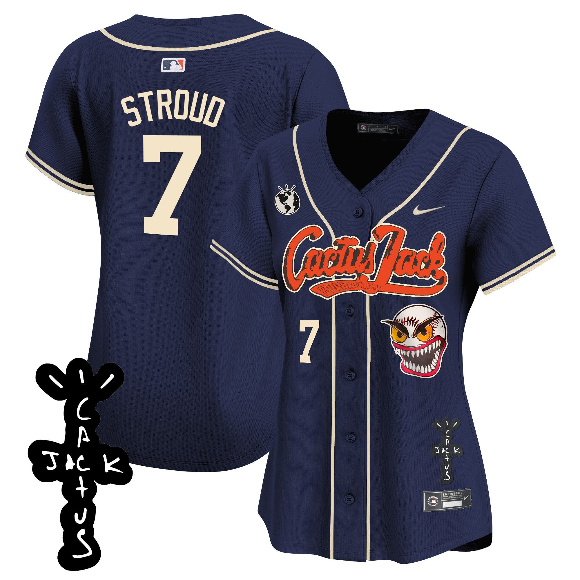 Cj Stroud 7 Houston Astros Cactus Jack Patch V2 Women Jersey - Navy
