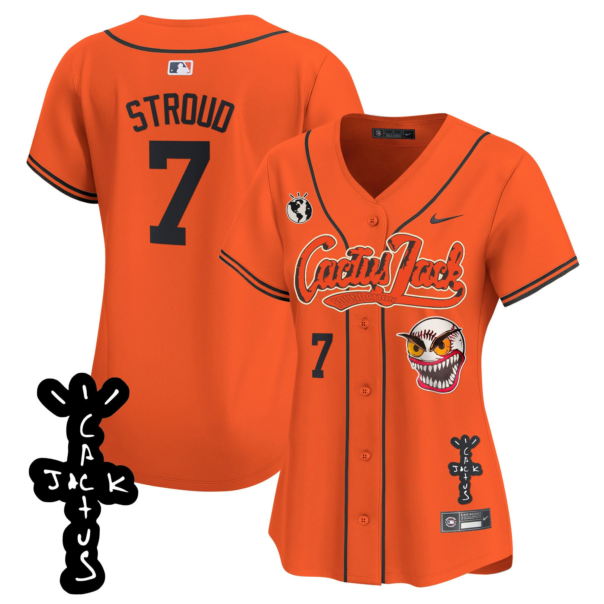 Cj Stroud 7 Houston Astros Cactus Jack Patch V2 Women Jersey - Orange