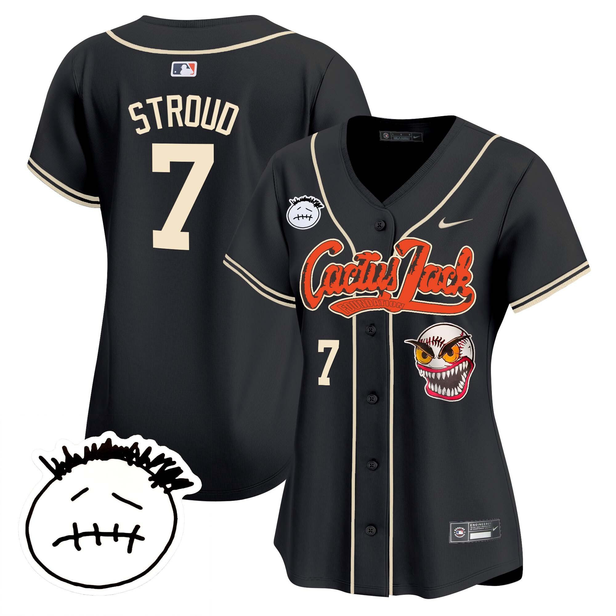 Cj Stroud 7 Houston Astros Cactus Jack Patch V3 Women Jersey - Black