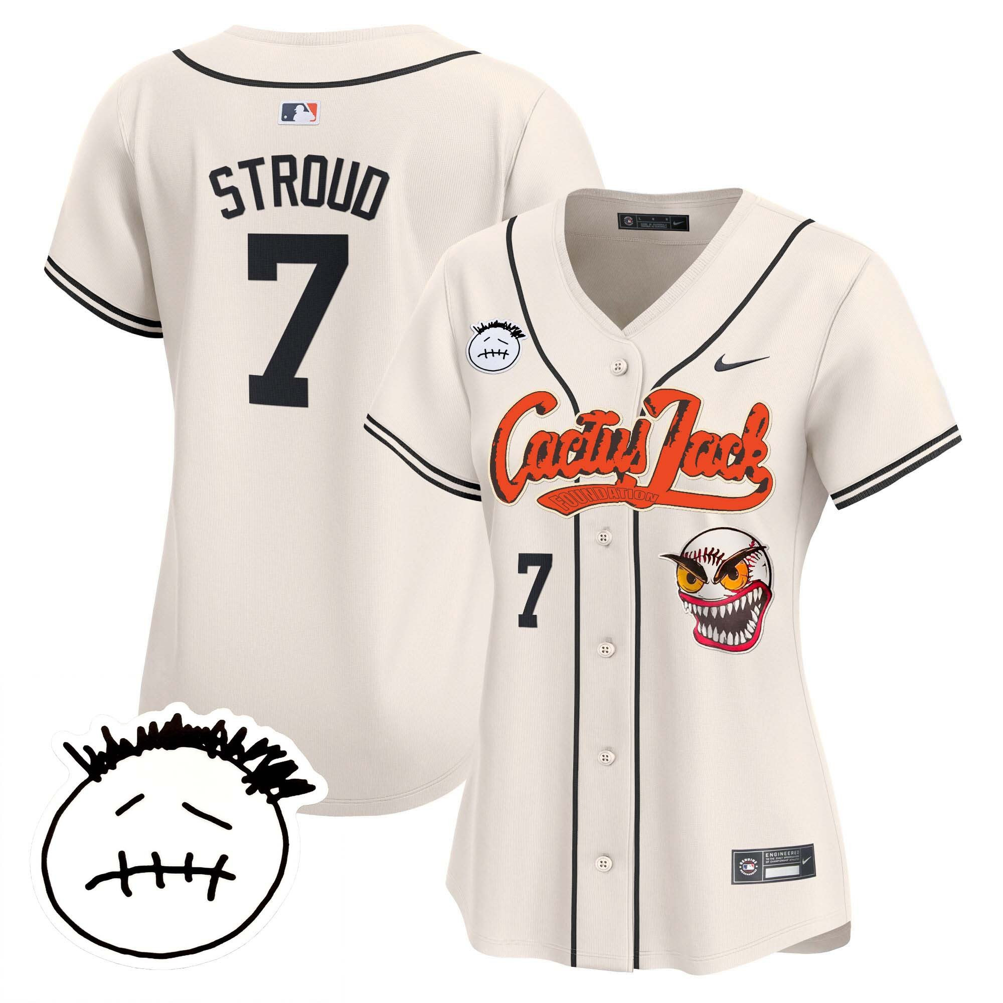 Cj Stroud 7 Houston Astros Cactus Jack Patch V3 Women Jersey - Cream