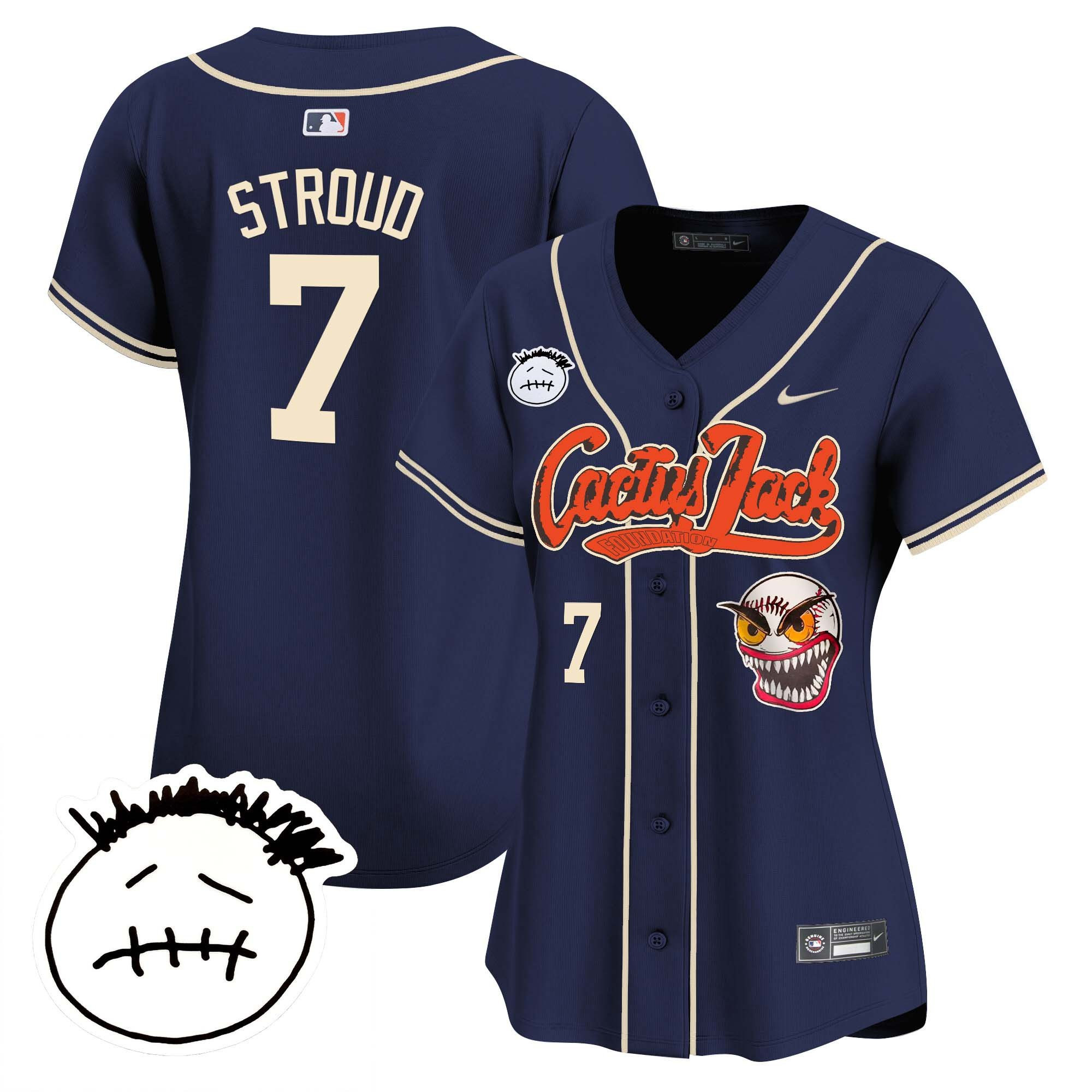 Cj Stroud 7 Houston Astros Cactus Jack Patch V3 Women Jersey - Navy