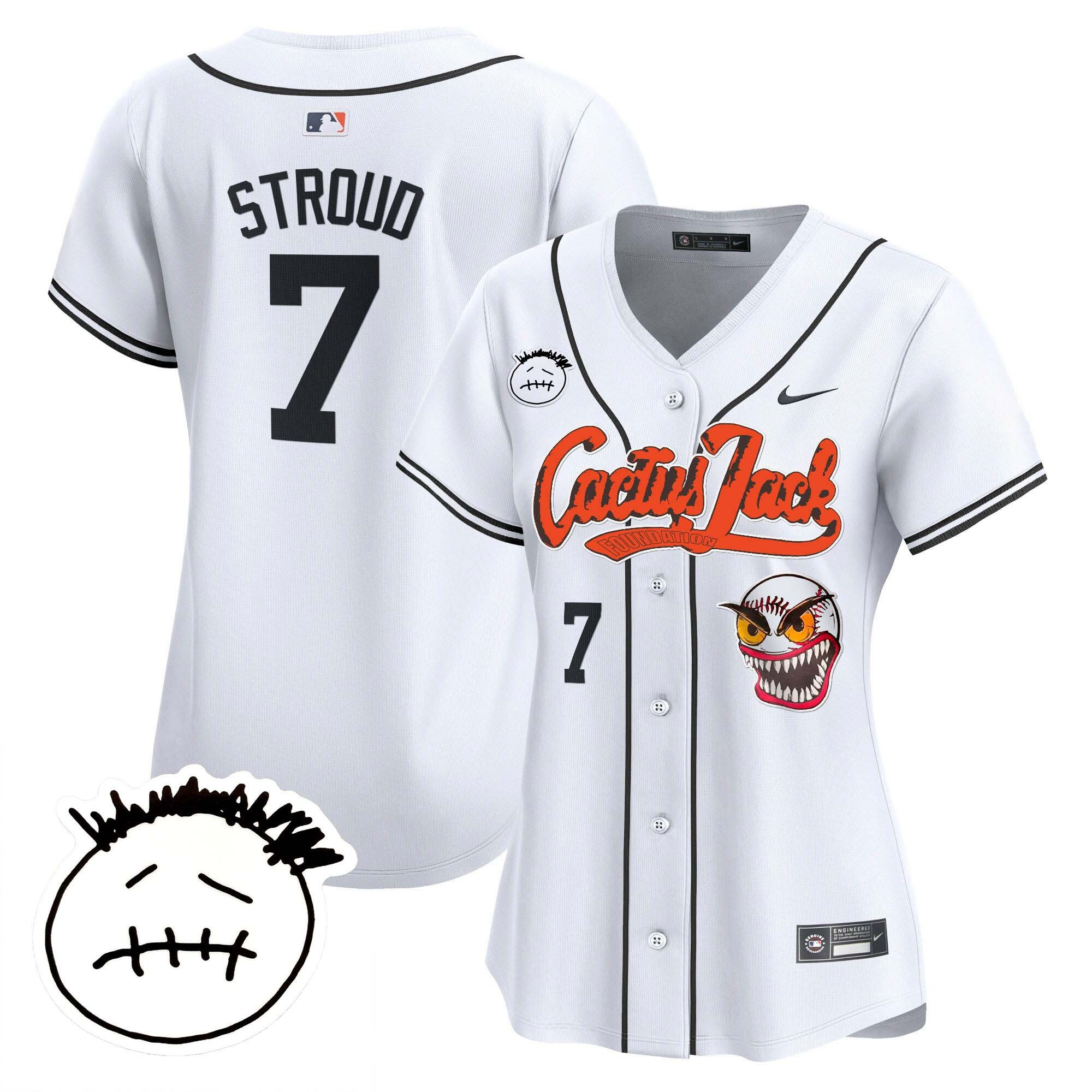 Cj Stroud 7 Houston Astros Cactus Jack Patch V3 Women Jersey - White
