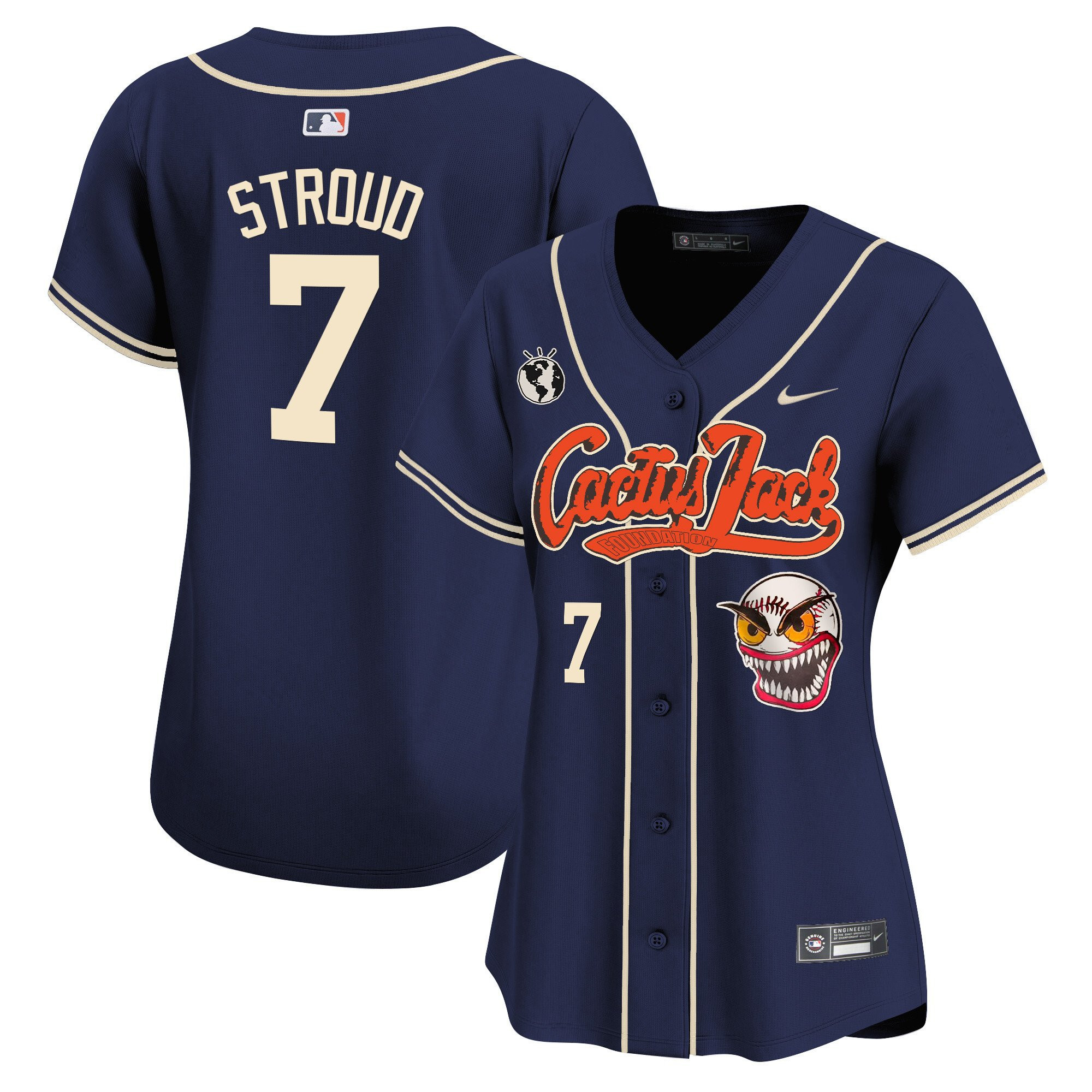 Cj Stroud 7 Houston Astros Cactus Jack Patch Women Jersey - Navy