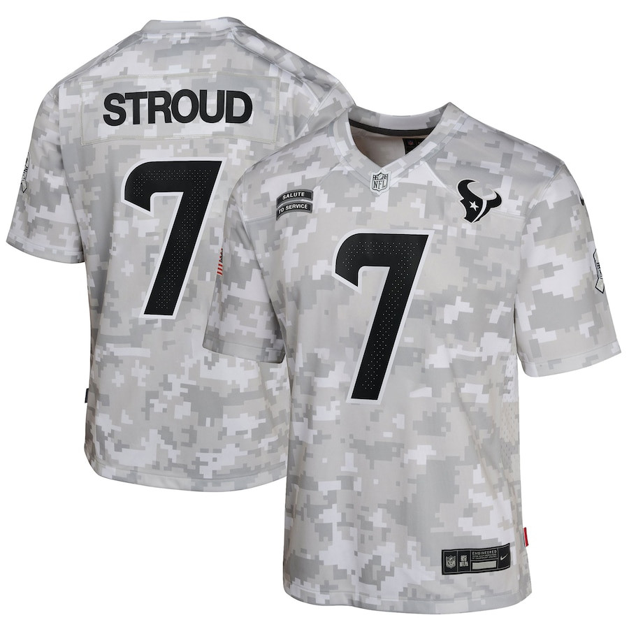 C.j. Stroud 7 Houston Texans 2024 Salute To Service Game Youth Jersey - Arctic Camo Js9944