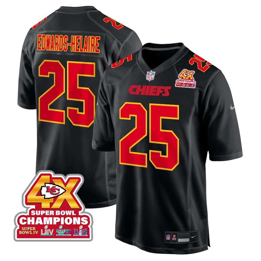 Clyde Edwards-helaire 25 Kansas City Chiefs Super Bowl Lviii Champions 4x Fashion Game Men Jersey - Carbon Black Js8515