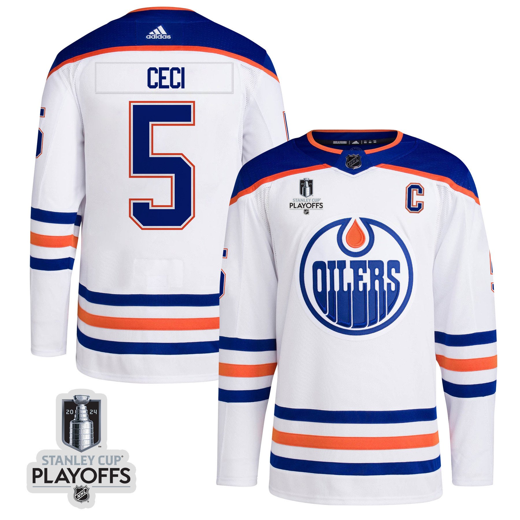 Cody Ceci 5 Edmonton Oilers 2024 Nhl Playoffs Patch Away Jersey - Men, White