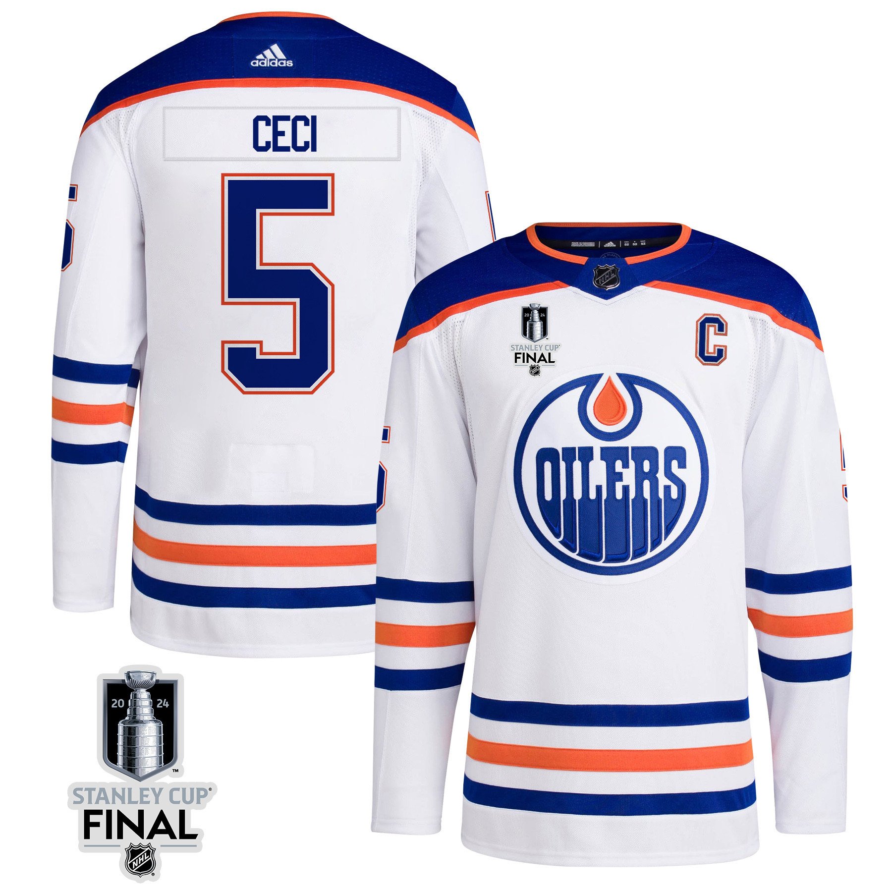 Cody Ceci 5 Edmonton Oilers 2024 Stanley Cup Final Away Jersey - Men, White