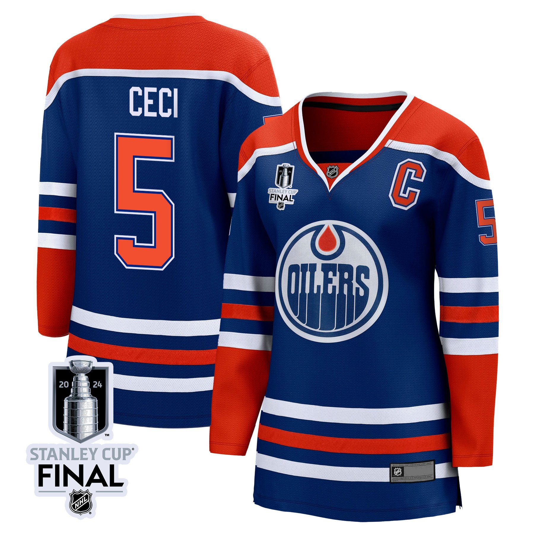 Cody Ceci 5 Edmonton Oilers 2024 Stanley Cup Final Women's Home Jersey - Royal