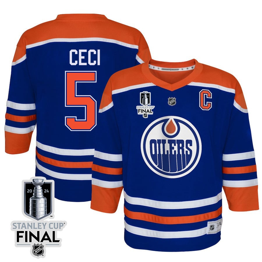 Cody Ceci 5 Edmonton Oilers 2024 Stanley Cup Final Youth Home Jersey - Royal