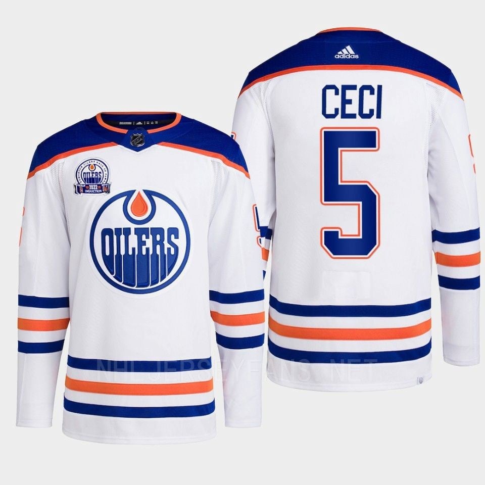 Cody Ceci 5 Edmonton Oilers White Jersey 2022 Lee Ryan Hall Of Fame Patch Away