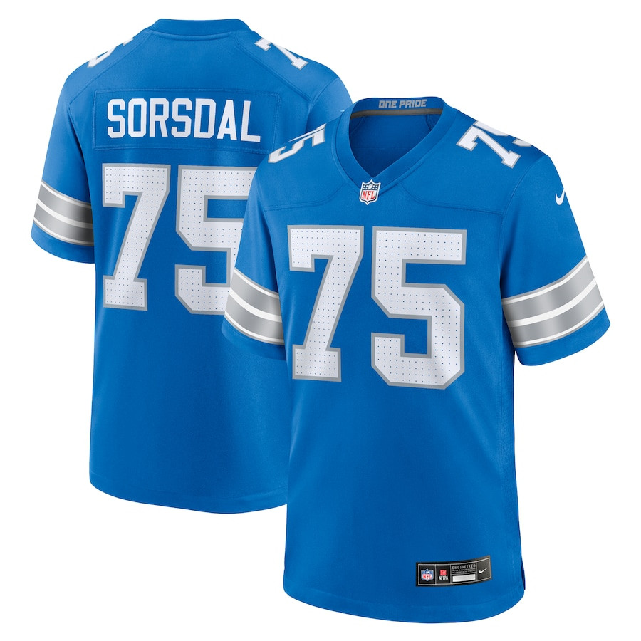 Colby Sorsdal 75 Detroit Lions Team Game Men Jersey - Blue Js6984