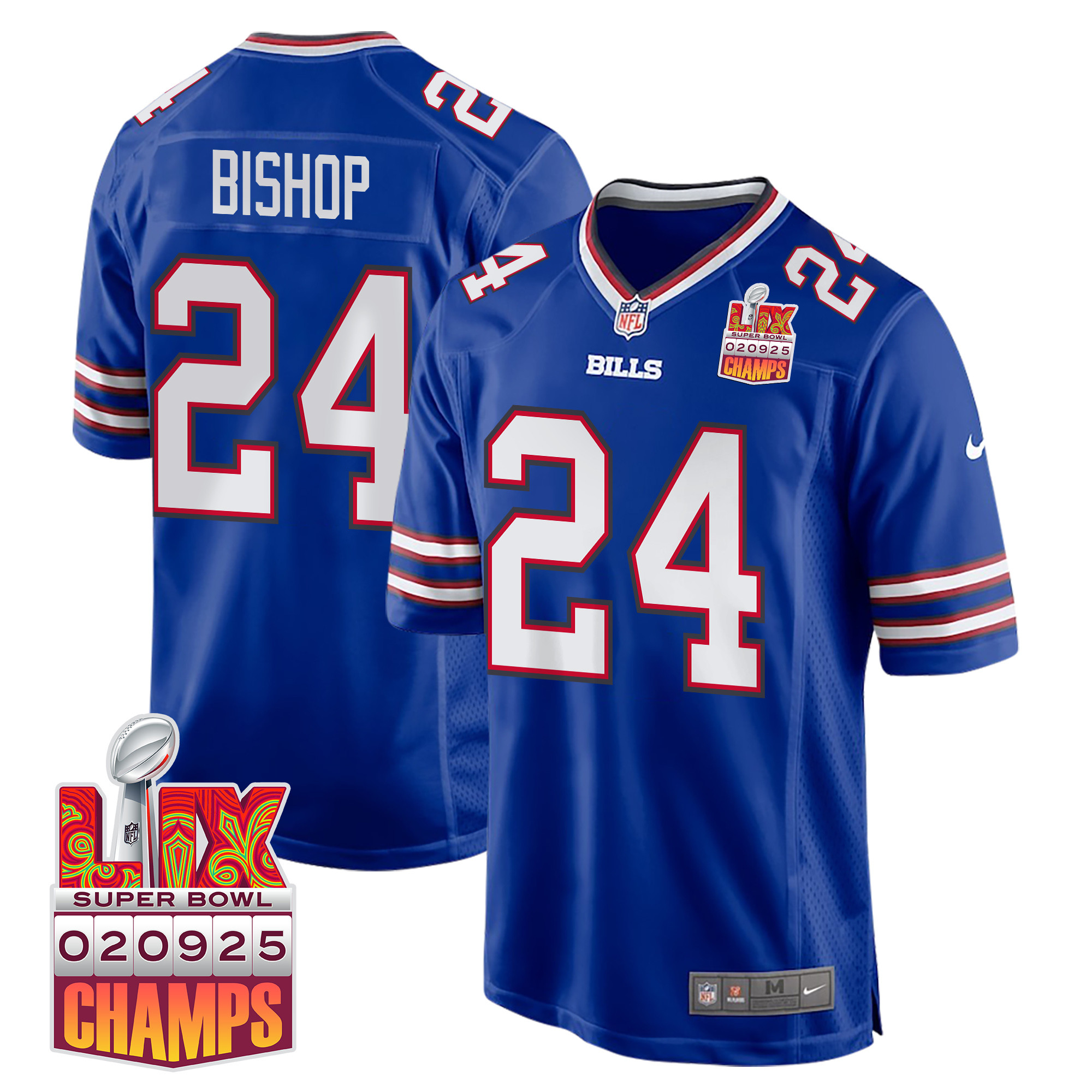 Cole Bishop 24 Buffalo Bills Super Bowl Lix Champions Patch Game Men Jersey - Royal Js6147